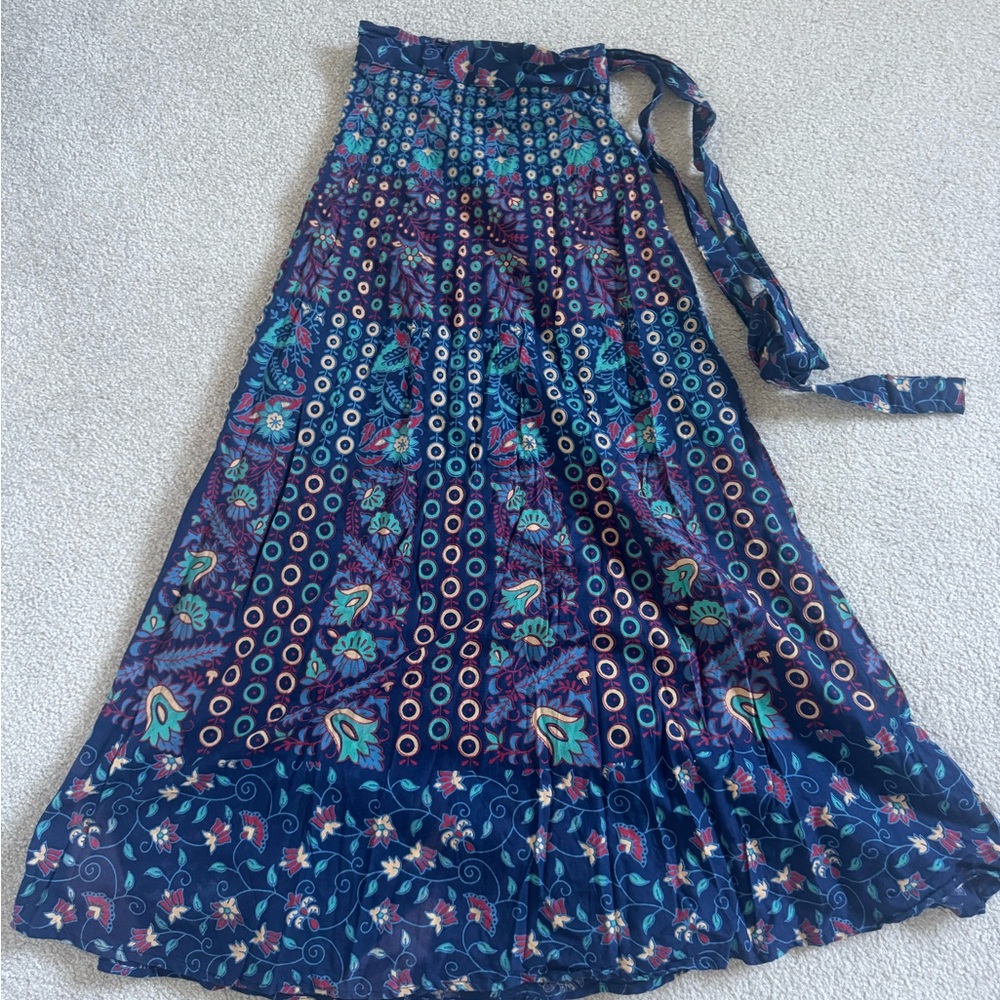 Block print India Full Wrap Blue Maxi Skirt
